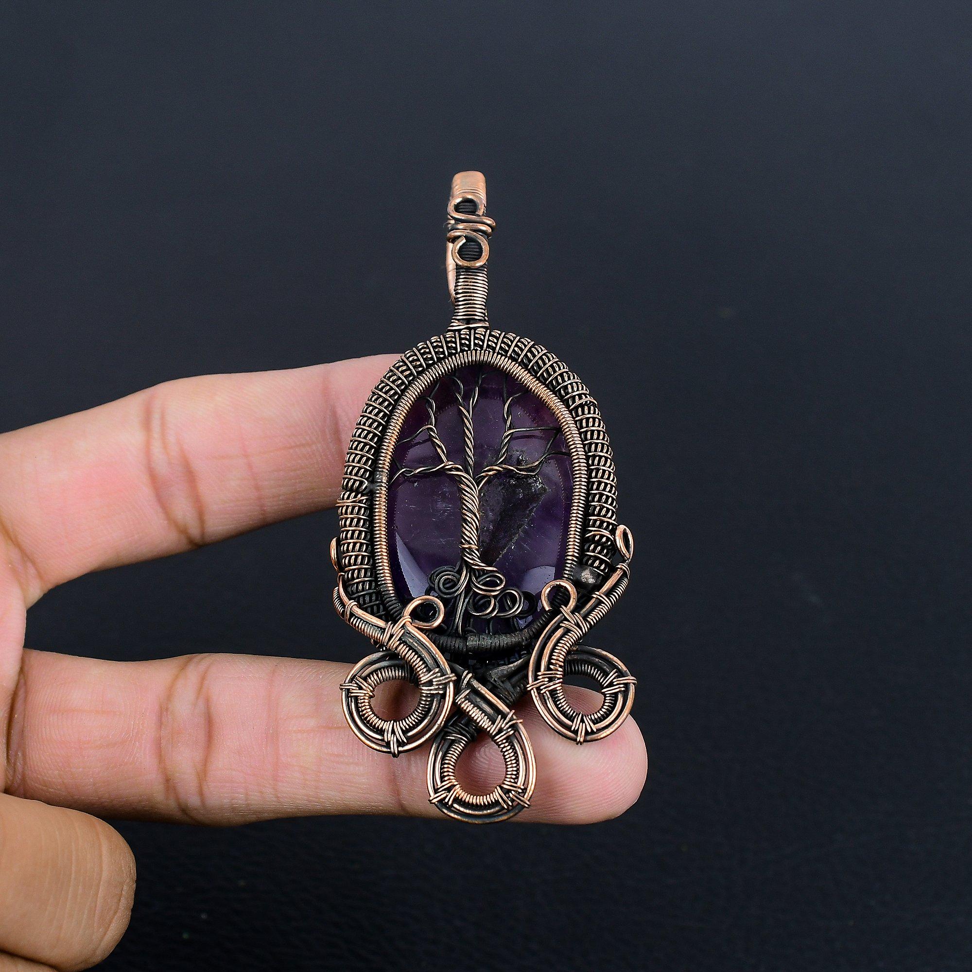 

Amethyst Pendant Gemstone Jewelry, 999 Copper Wire Wrapped Pendant, Gift For Women Handmade Pendant 2.28 Inches