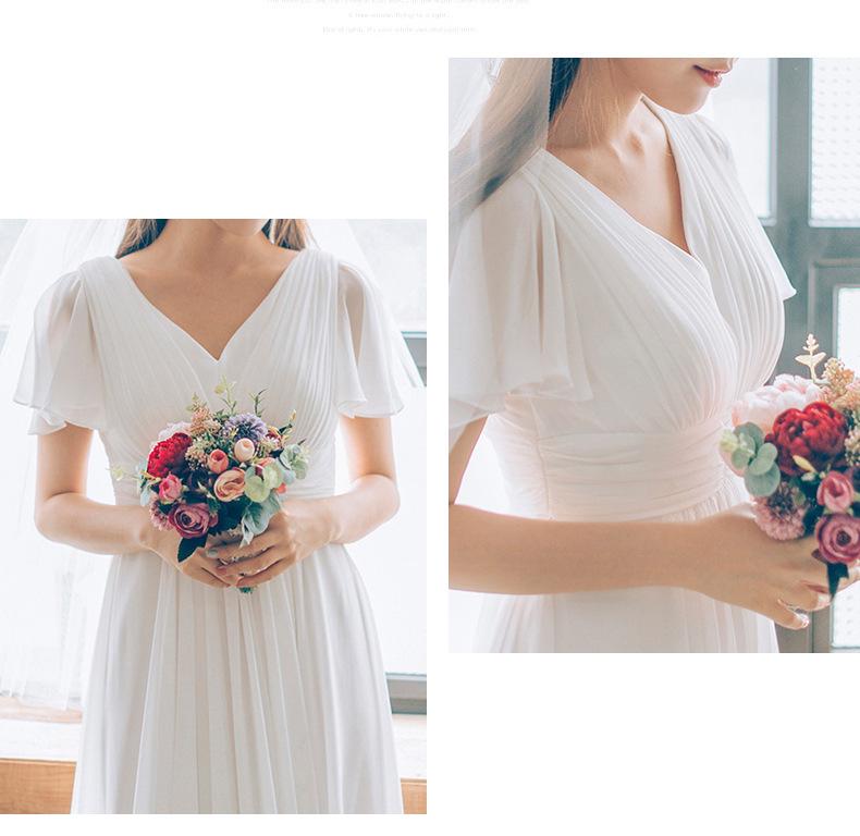 Plus Size Chiffon Light Wedding Dress with Short Sleeves - Perfect for Outdoor Weddings, Travel Photography, Banquets, and Evening Events with Veil