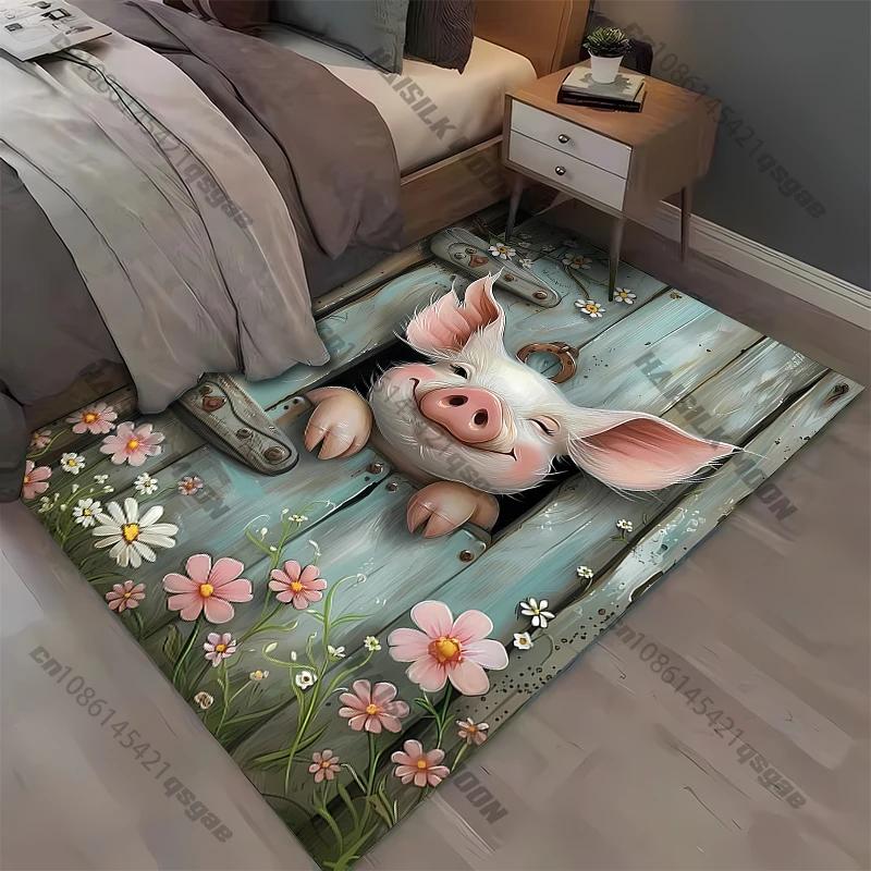Tappeti con Motivo Maialino Carino per Soggiorno Camera da Letto Tappeto Comodino Tappetino Bagno Stanza dei Bambini Tappetino Antiscivolo Decorazione Stanza