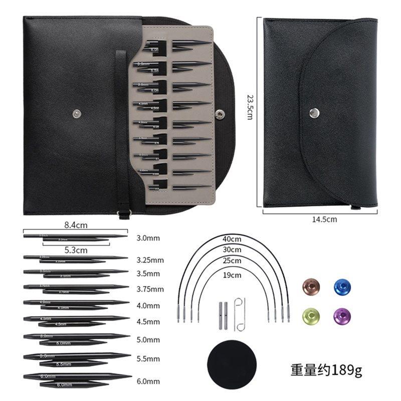 ABKS Verwisselbare Rondbreinaalden Set - 9 Paren (5+8 Cm) Met Accessoires, Ideaal Voor Reizen