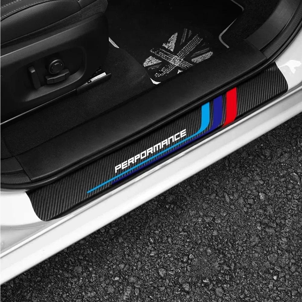 4PCS BMW M Performance Carbon Fiber Car Threshold Protector Auto Door Sill Cover Sticker For BMW E30 E36 E39 E46 E60 E90 F10 F30