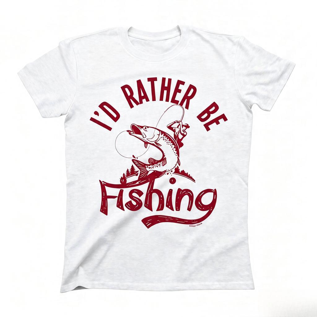 Men's Summer Casual T-shirt, Simple and Comfortable I'd Rather Be FISHING - Tee Cotton - T-Shir