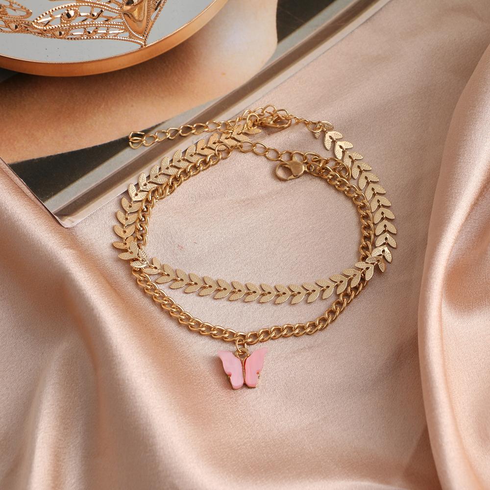 Retro and Exaggerated New Multi-layer Butterfly Anklet Double-layer Anklet Fashion Trend Girl Multi-layer Anklet Temperament Bracelet