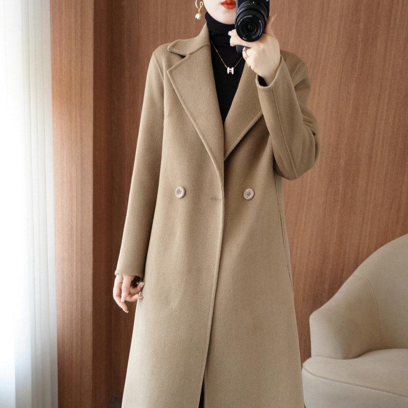 

Autumn Winter Korean Style Double-Sided Cashmere Women s Mid-Length Loose Hepburn Wool Coat 2XL [130-140 kg]