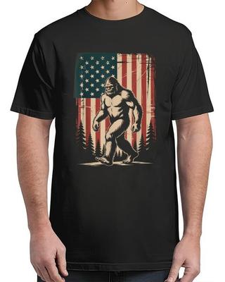 American Flag Patriotic Bigfoot Vintage Adult S-4XL Unisex T-Shirt