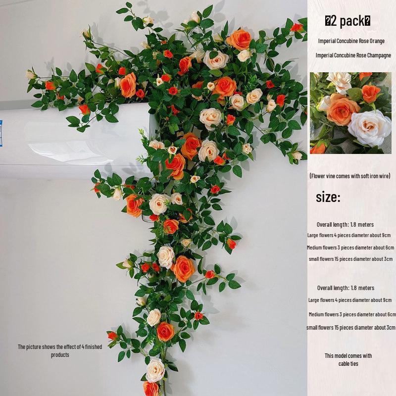 Rose Vine Artificial Flower Decor for Air Conditioner Pipes or Balcony Railings
