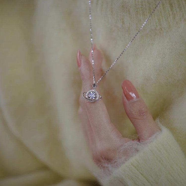 Women's Planet Necklace: Elegant, High-End, Delicate Clavicle Chain, Fashionable, Versatile Jewelry Accessory.