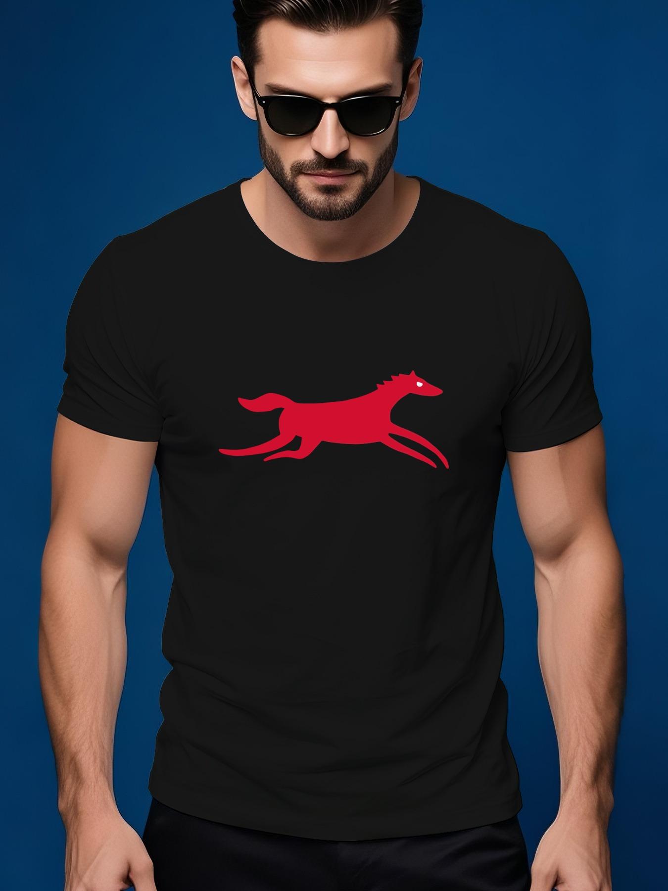 Red Galloping Horse Graphic Casual Tshirt - Summer Short ... XXL