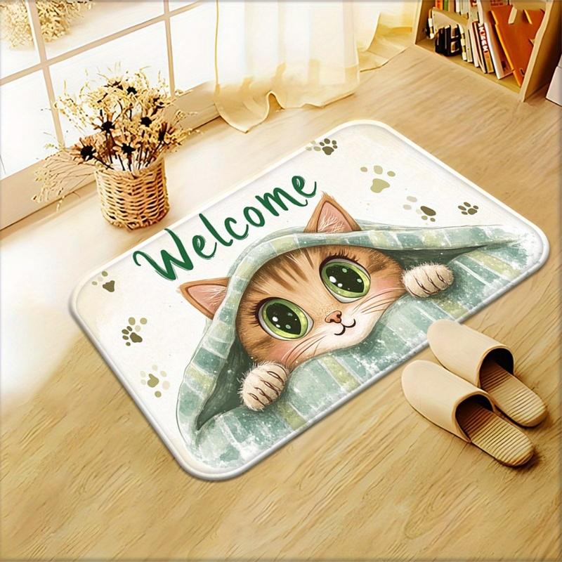 Cute cat welcome mat with paw prints soft non slip doormat for home entrance pet lovers decor indoor floor rug animal themeddoor