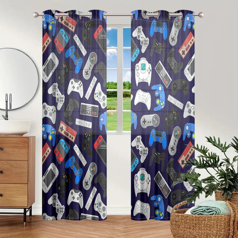 2 Pieces, Game Controller Curtains for Boys, Children, and Teenagers - Living Room, Bedroom, Home Decoration - Colored
