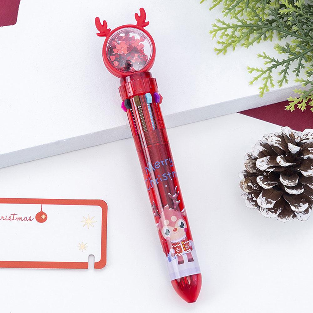 

1 шт. Симпатичная шариковая ручка-пресс с рождественским рисунком оленя с блестками, прозрачная многоцветная канцелярия для школы и офиса Ink Color：Black