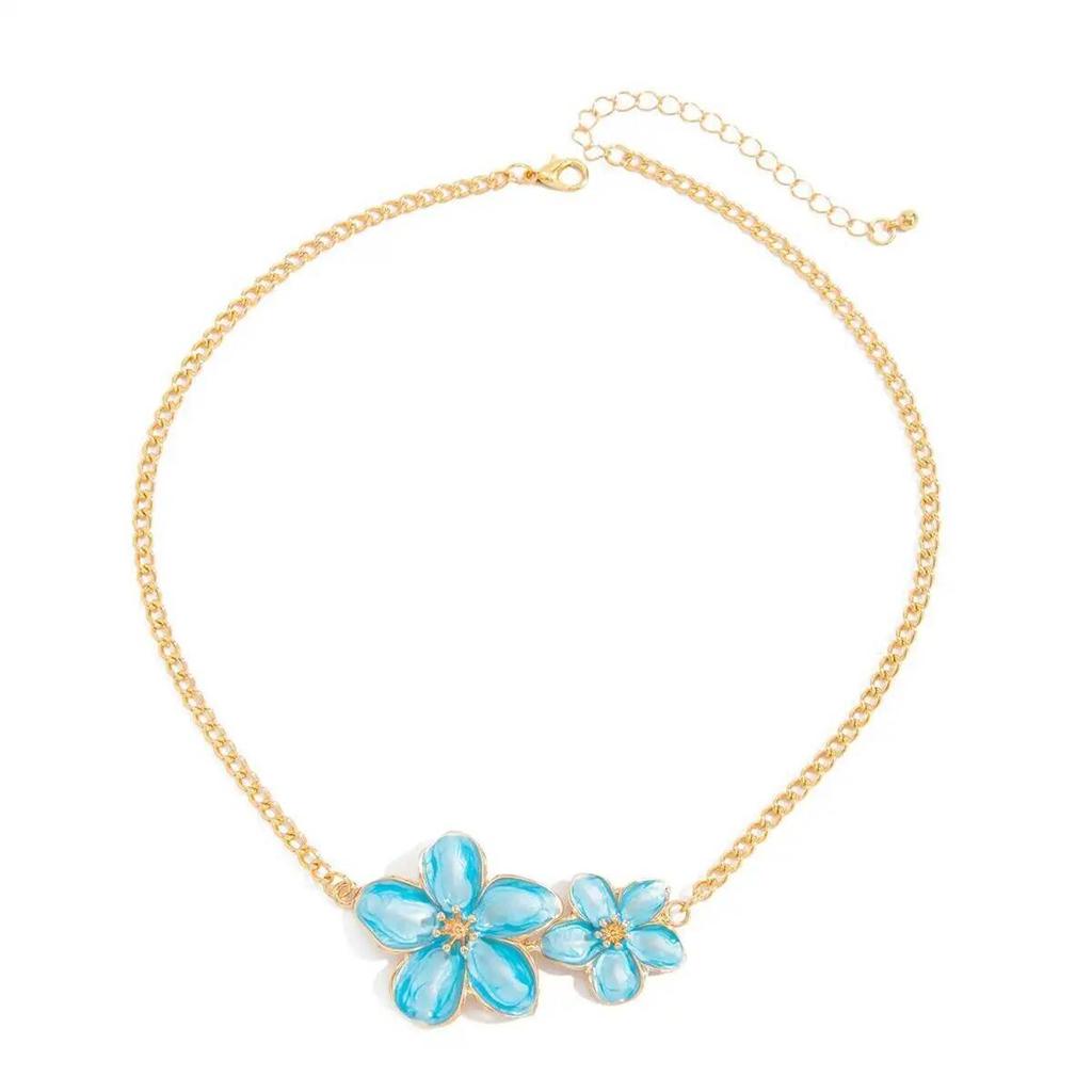 Collana Ciondolo Fiore Dolce Rosa Blu Bianco Ingemark per Donna Raffinata Petalo di Fiore a Goccia d'Olio Catena Clavicola Gioielli Estetici