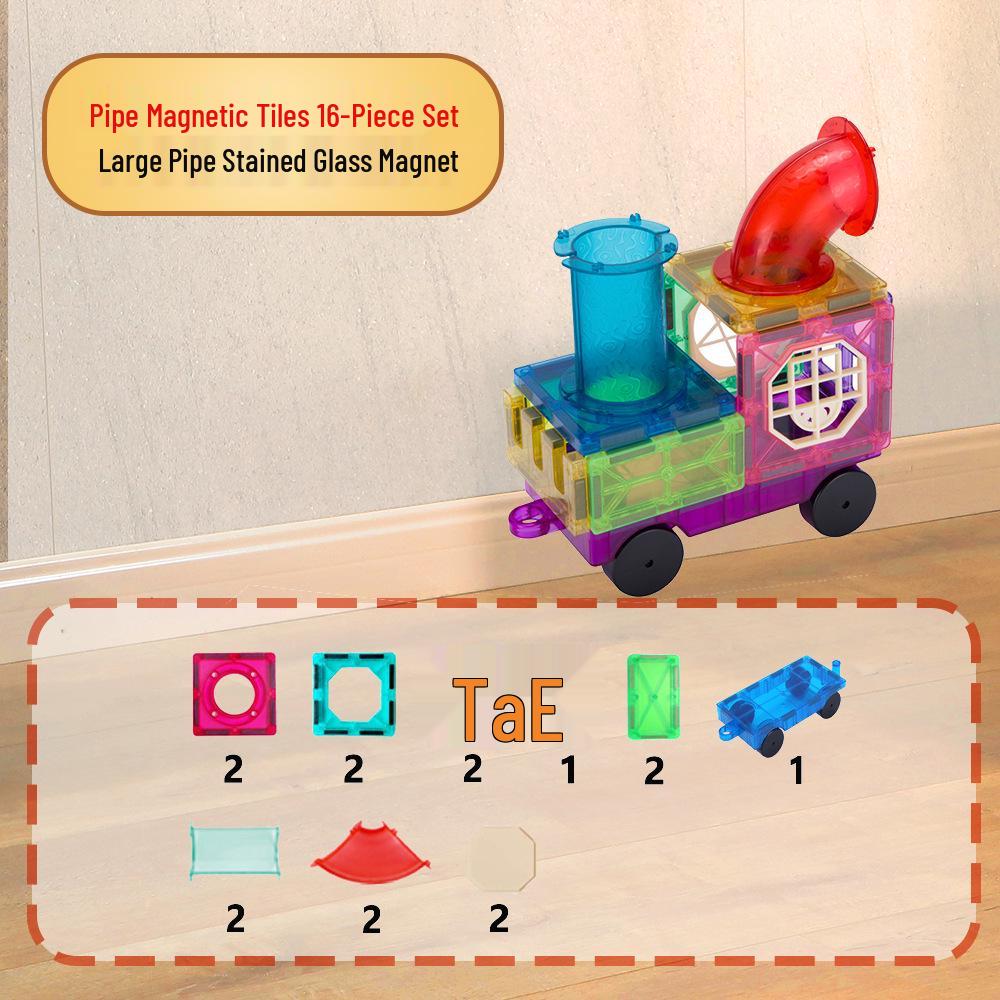 2025 Stained Glass Magnetic Tile Track & Ball Slide Building Set for Kids