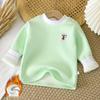 Kids' Velvet-Lined Round Neck Warm Top for Autumn & Winter