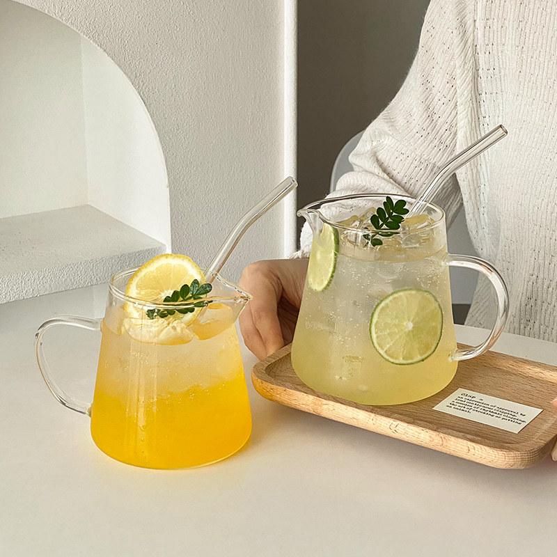 Handle Large Capacity Fruit Tea Glass 2026 Summer Creative Transparent Lemonade High Borosilicate Glass Juicy Coffee Glass