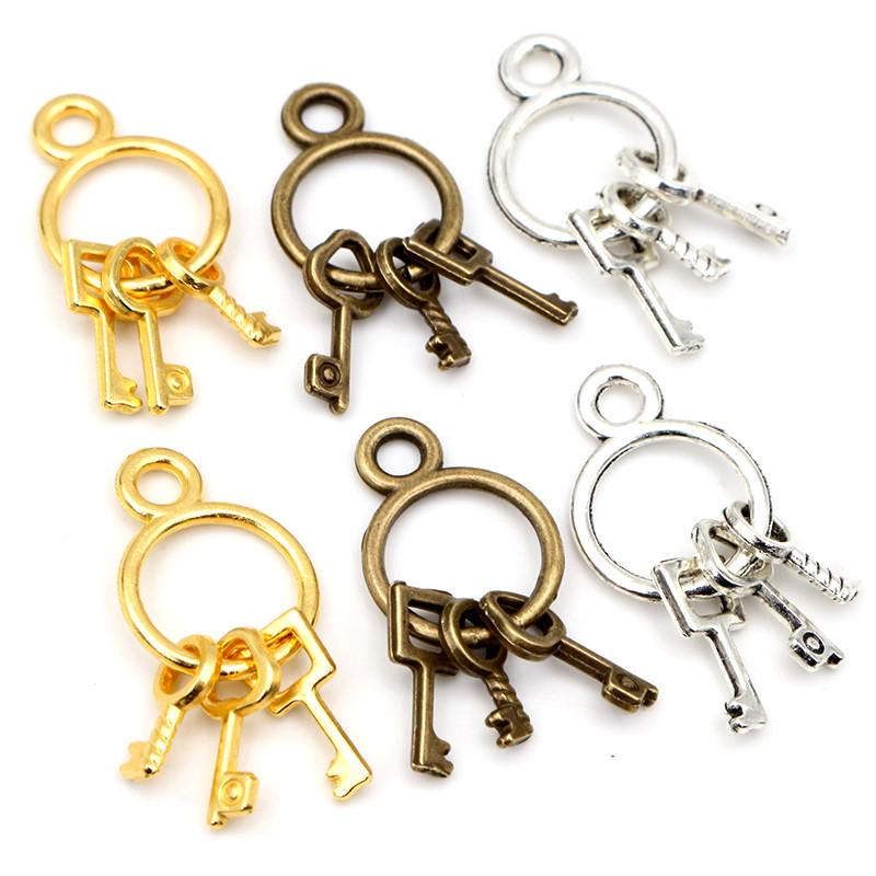 24X13mm 10pcs Antique Silver Plated and Bronze Gold Plated Key Chain Handmade Charms Pendant:DIY for Bracelet Necklace