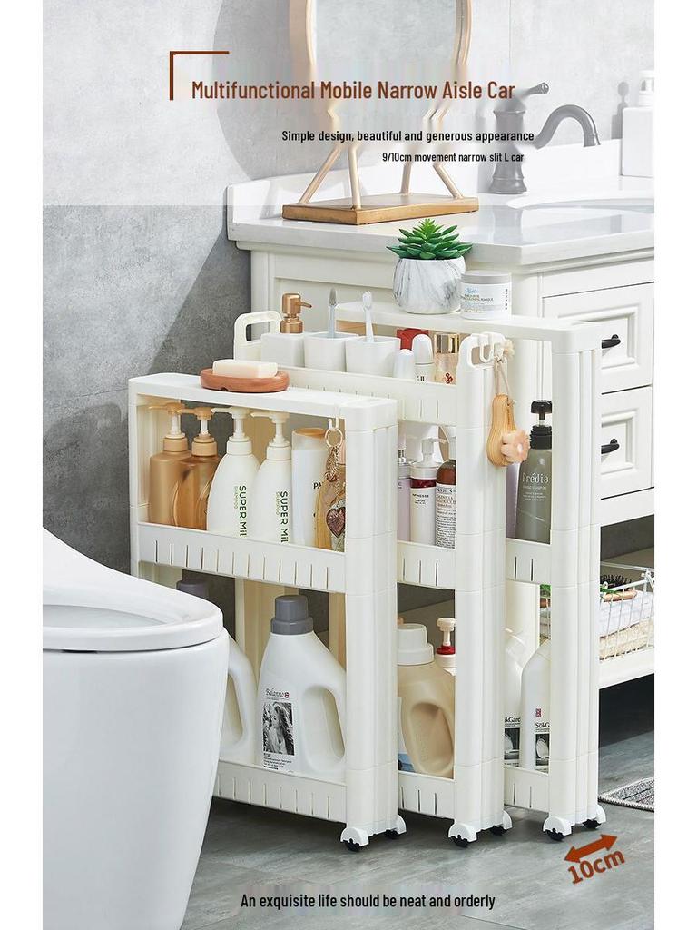 Ultra-Narrow 10CM Storage Rack with Wheels for Kitchen, Bathroom, Refrigerator Gap, and Living Room. Floor-Standing Cart.