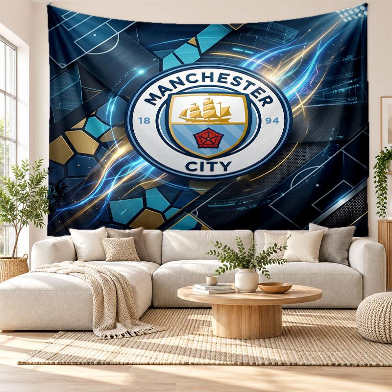 Arazzo da Parete Manchester City, Tessuto Morbido da Appendere, Sfondo Decorativo per Camera da Letto, Arte da Parete per la Casa