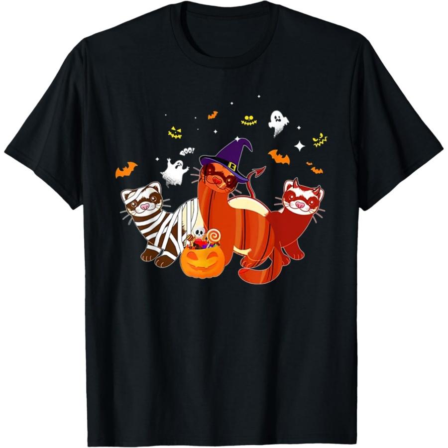 

Cute Ferret In Halloween Costume Ferret Zombie Witch Pumpkin T-Shirt XXXXXL чёрный