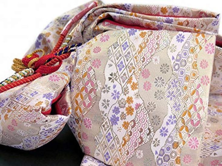 7 years full obi and kimono synthetic fiber twisted cherry blossoms and double cherry PTK384d101PP [Muromachi-st.] Shichi-Go-San Kimono, old, set,