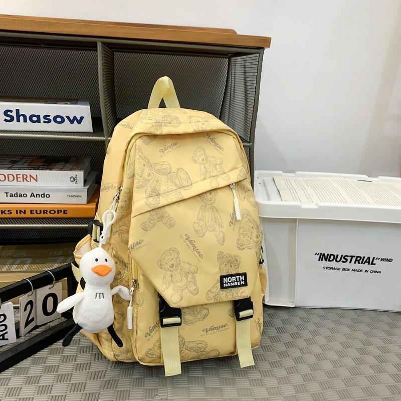 Printed Cute Bear Schoolbag Junior High School Student Female Versatile Backpack Male Large Capacity Wind Backpack Female Middle School Student
