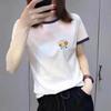 Women's Korean Retro Floral Print T-shirt, Short Sleeve, Contrasting Collar, Versatile Base Layer, Regular Fit.