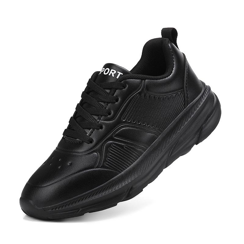 Spring Women's Leather Sneakers Black Running Shoes Women Thick Sole Platform Sneakers Lightweight Walking Shoes Ladies Sneakers