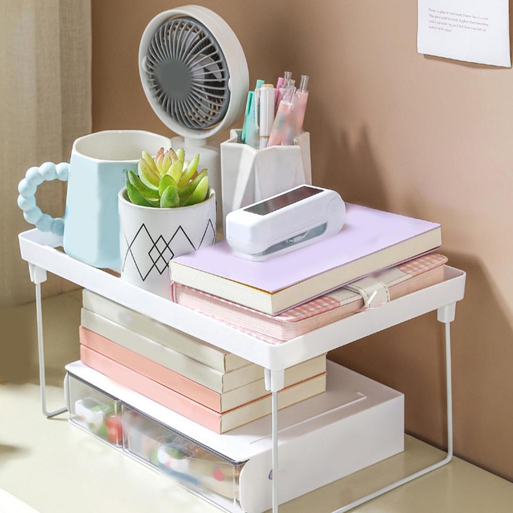 Kitchen Stacking Shelf Plastic and Metal Multifunctional Stackable Kitchen Counter Shelf  