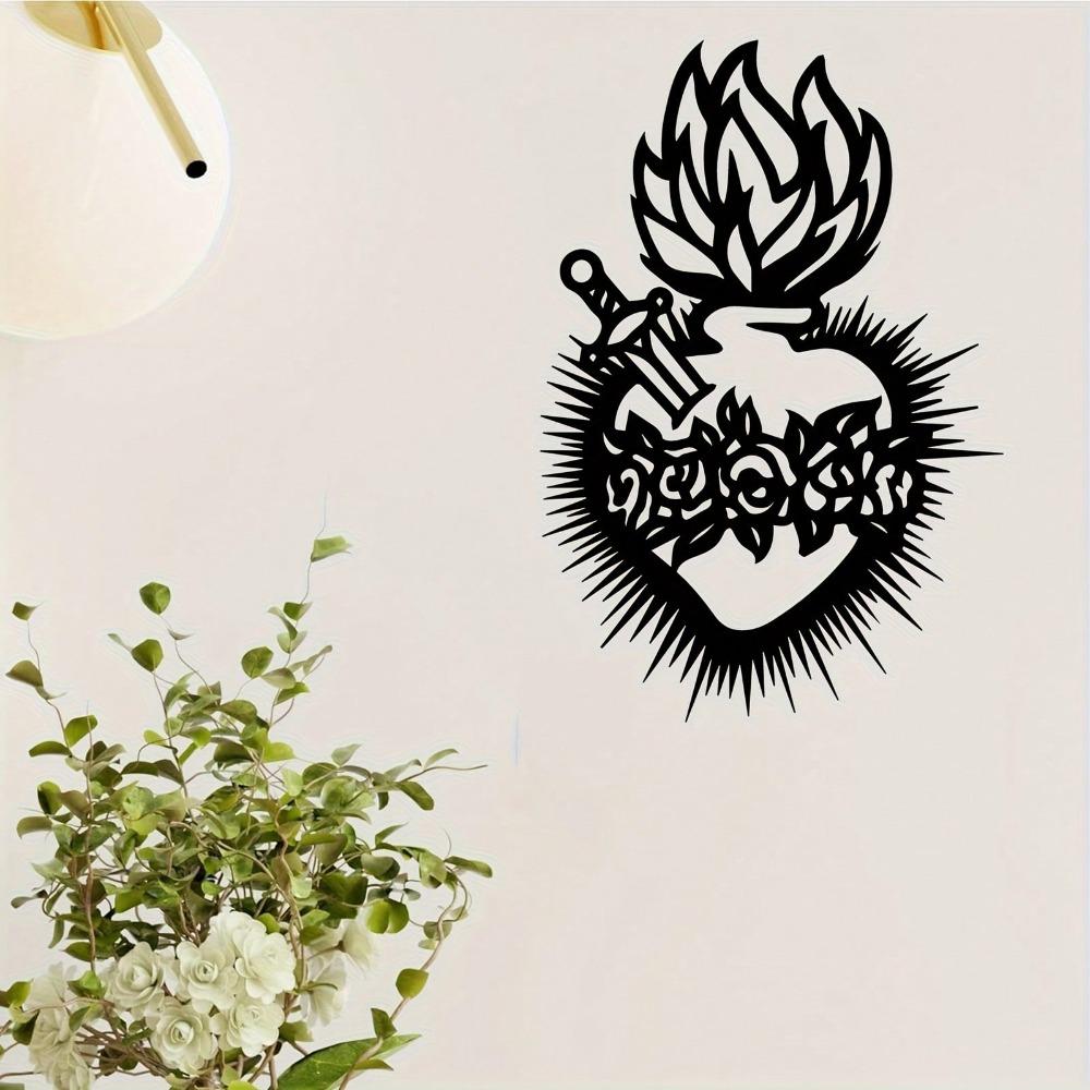 Romantic Heart Sword Metal Wall Sculpture Weather Resistant Iron Art Garden Fence Bedroom Home Decor Valentine Wedding Christmas Gift
