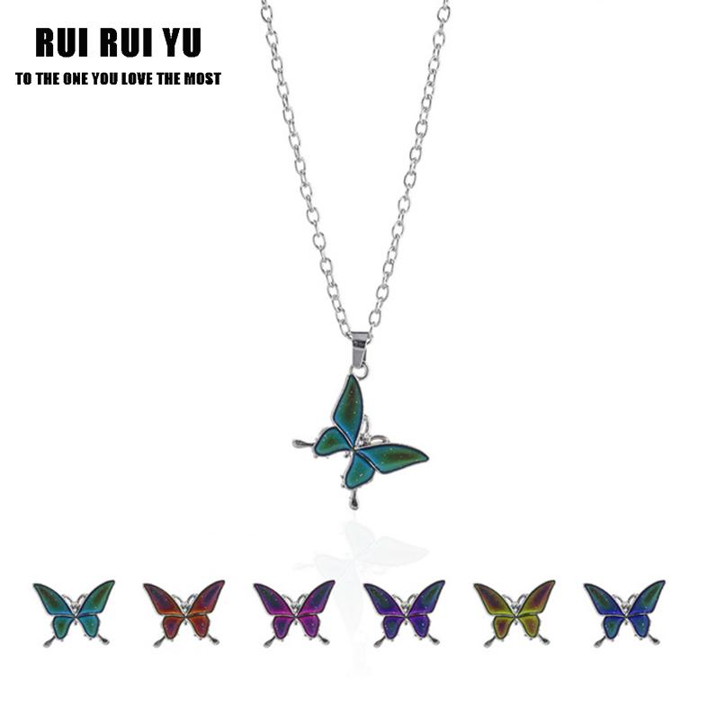 

RUI RUI YU Забавный кулон с контролем температуры и изменением цвета, цепочка из нержавеющей стали, ожерелье-бабочка 1 PC