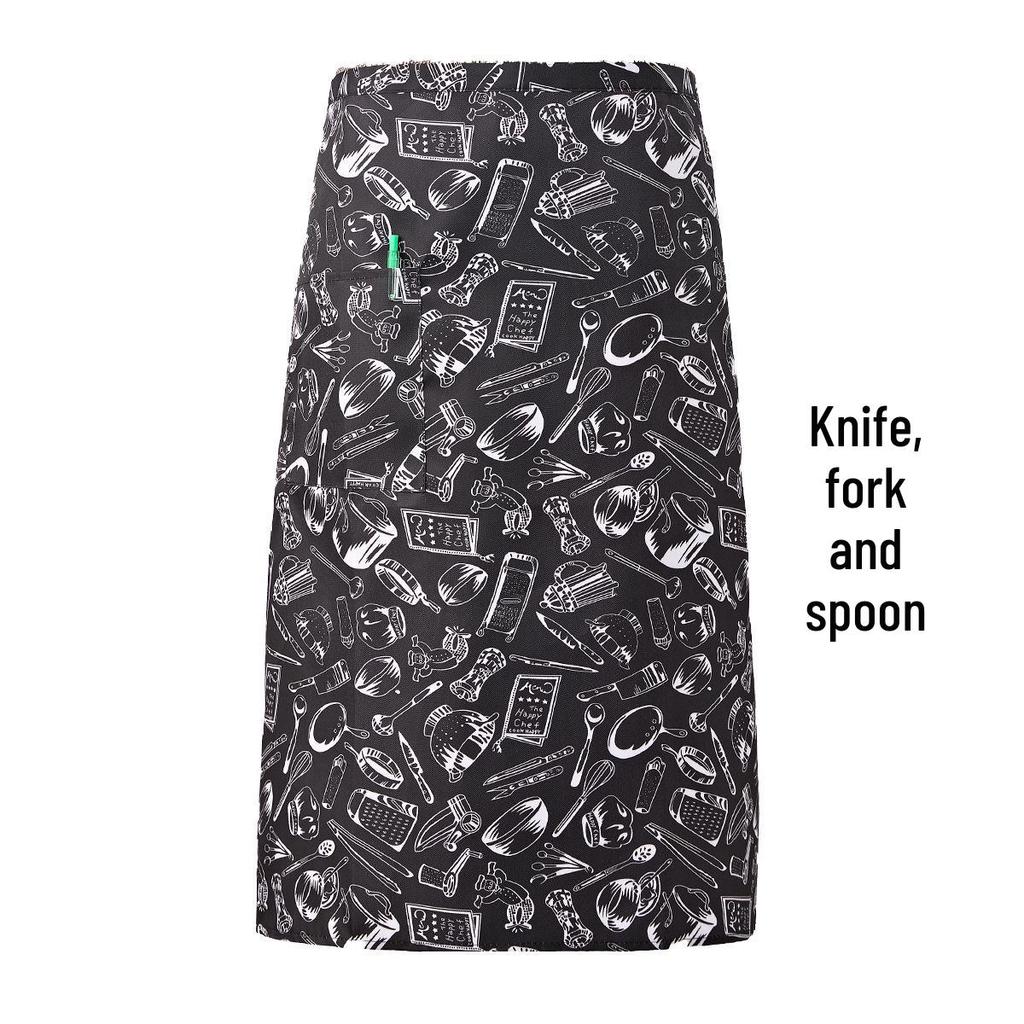 Stain-Resistant Printed Half Apron for Chefs and Waiters