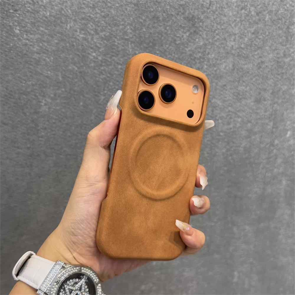 Magnetic Business Sheepskin Leather Case For iPhone 17 Air 16 Pro Max 15 14 13 12 Magsafe Wireless Charging Half-wrap Hard Cover