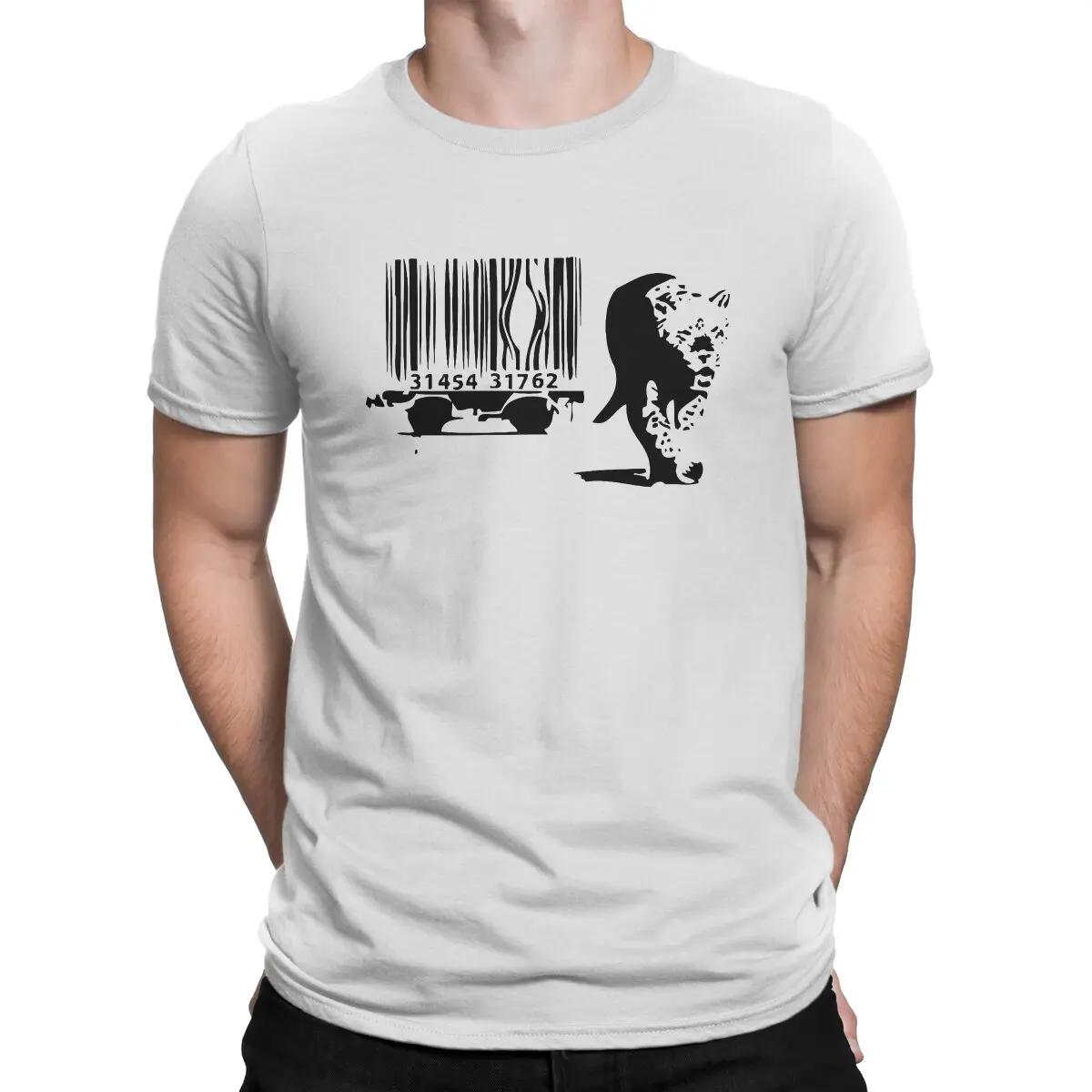 

Print Tiger Barcode T-Shirts for Men Banksy Street Graffiti Artist Creative Pure Cotton Tee Shirt Round Collar Short Sleeve -... S разноцветный