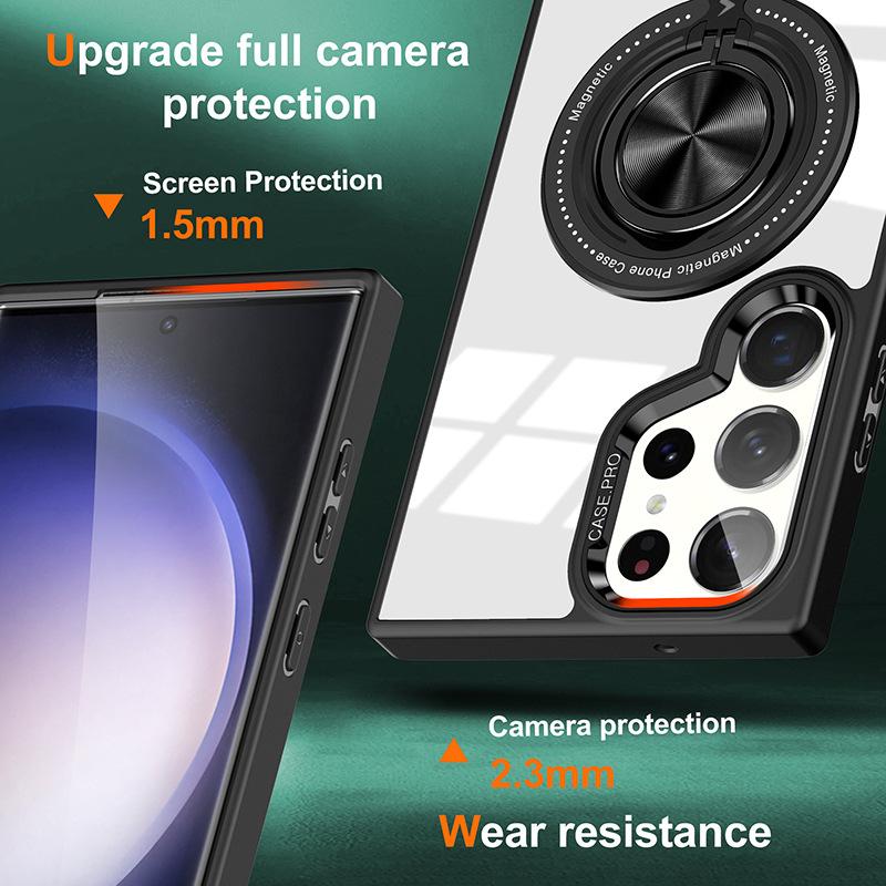 Samsung S25 Ultra Rotating Finger Ring Bracket Magnetic Suction Phone Case Suitable for S24 Transparent A16 Anti Fall 55 Protection Case