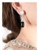 Vintage Faux Pearl Black Glass Stone Long Drop Earrings for Women, Colorfast Titanium Steel Ear Accessories