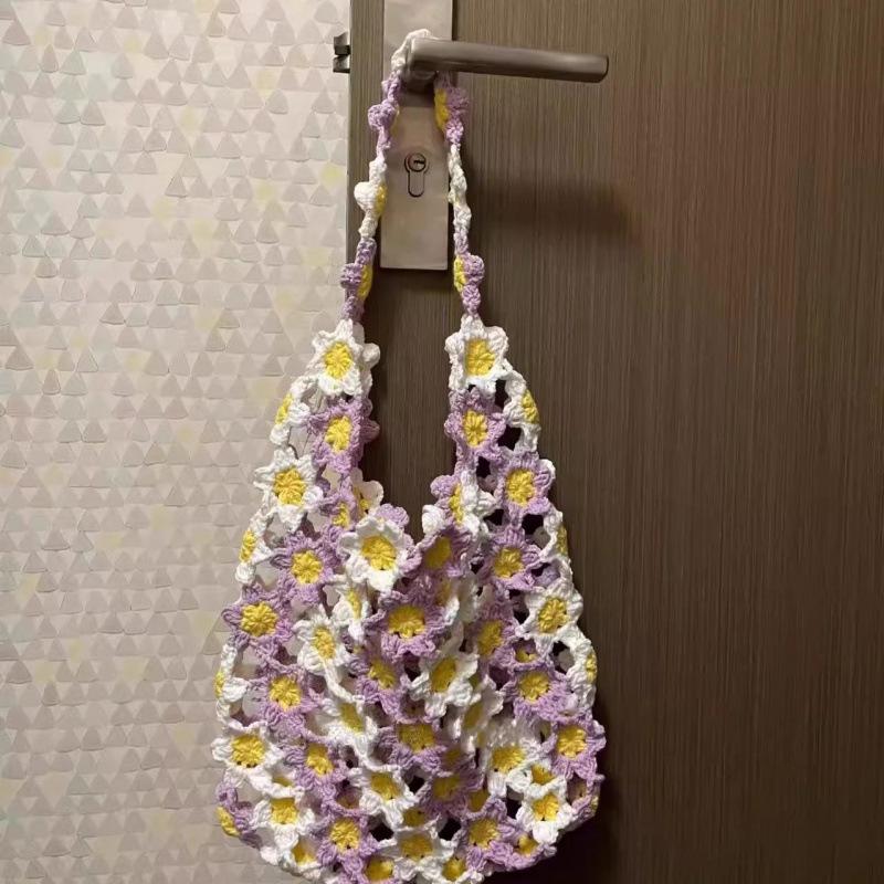 Handmade Crochet Floral Print Shoulder Bag - Summer Gift for Her