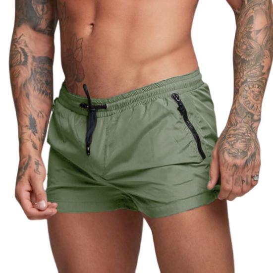 

Мужские летние спортивные шорты с карманом на молнии с эластичной резинкой на талии и шнурком, быстросохнущие шорты, однотонные шорты для бега на открытом воздухе L зелёный