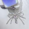 Delicate Bowknot Pendant Keychain Crystal Bead Phone Charm Heart Bows Phone Lanyard Keyring Decoration for Bag Backpack