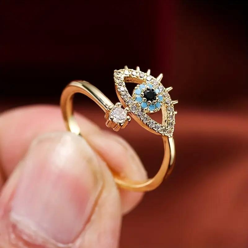 Elegant Evil Eye Cubic Zirconia Open Ring for Women Light Luxury Silver Color Copper Minimalist Ring Friendship Jewelry Gifts