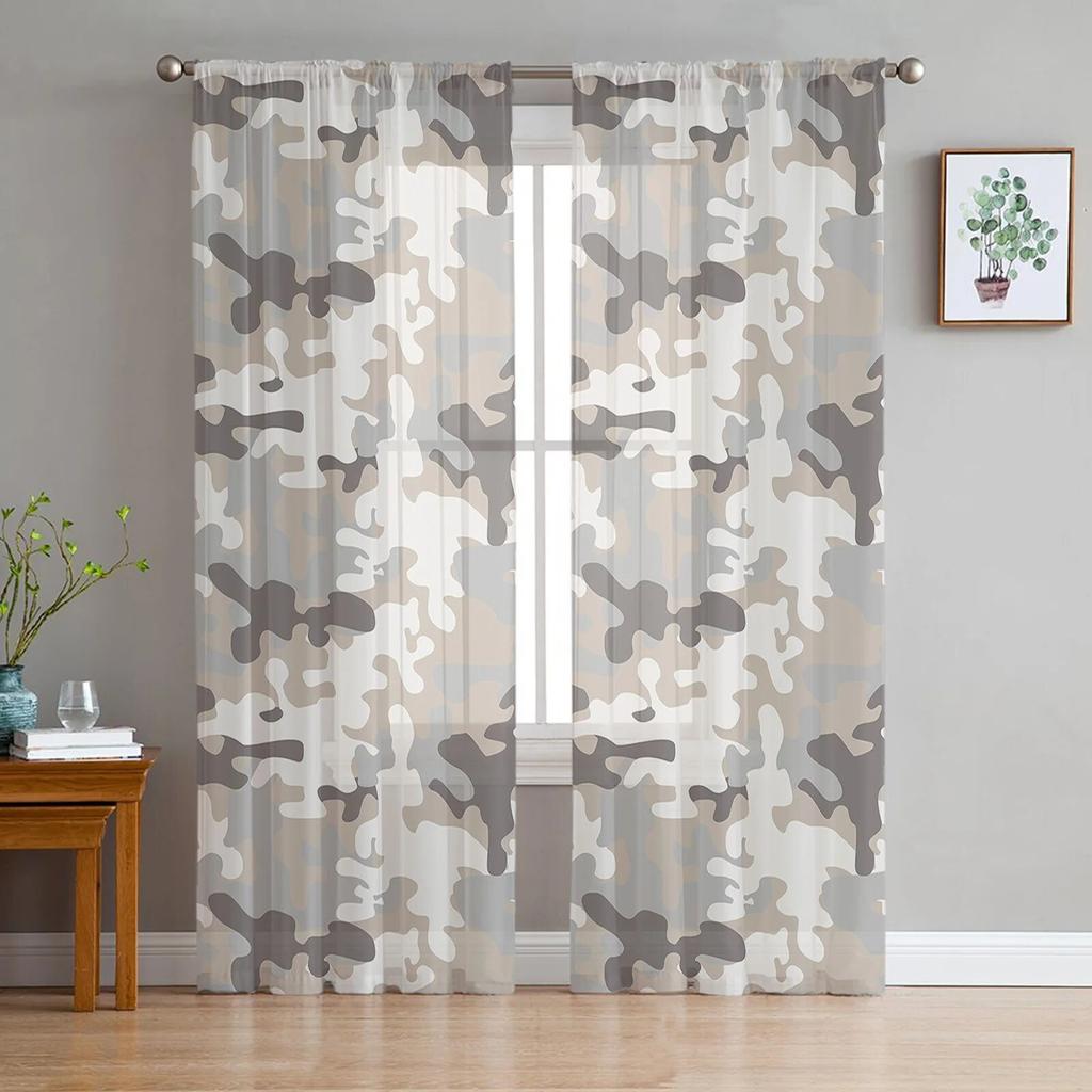 Blue Camouflage Printed Sheer Tulle Curtains for Bedroom Living Room Balcony Outdoor Summer Home Decor
