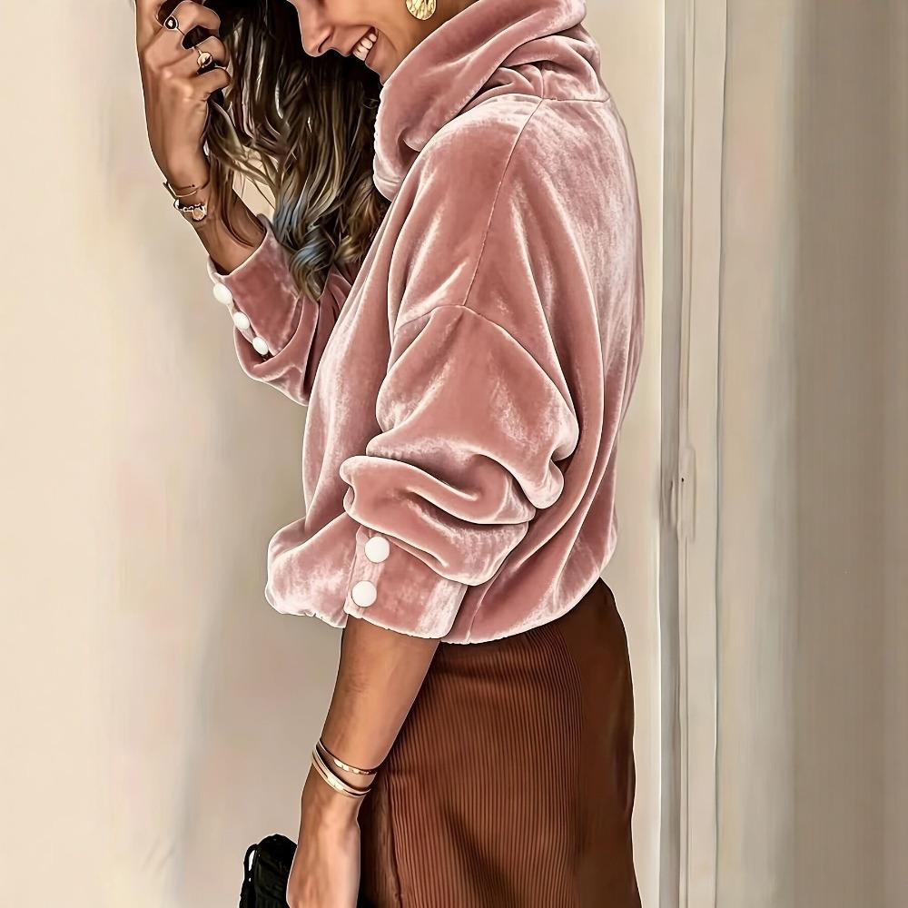Herfst Winter Hoge Hals Fleece Sweatshirt Dames Los Effen Kleur Fleece Gevoerd Top Mode Veelzijdig Casual Pullover Warm Vest