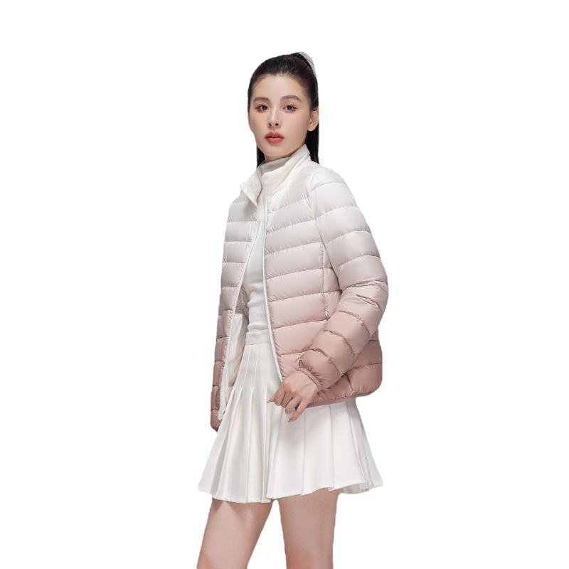Autumn and winter new down light down jacket women's stand-up collar hooded gradual change color large size white duck down