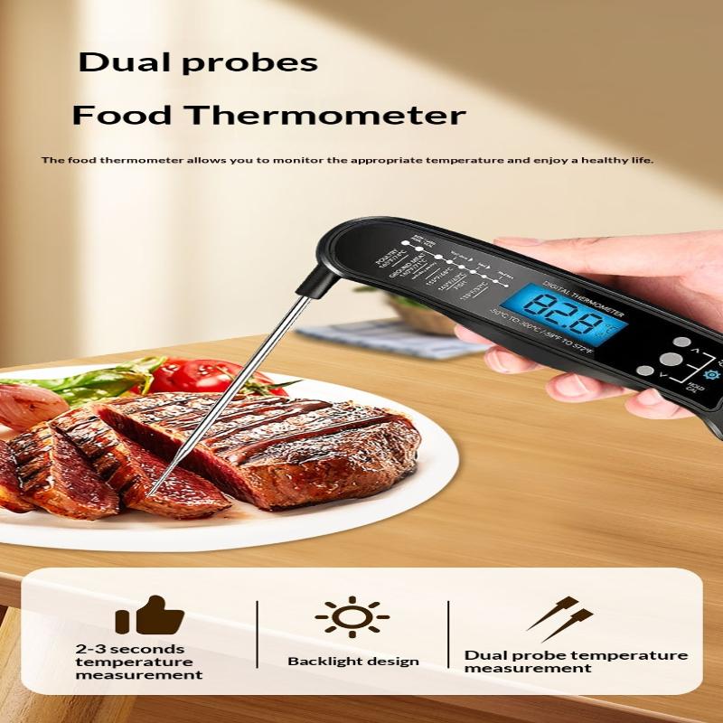 Kitchen Digital Food Thermometer 2 Probes with Bright Backlight for BBQ Grilling Oven Accurate Cooking