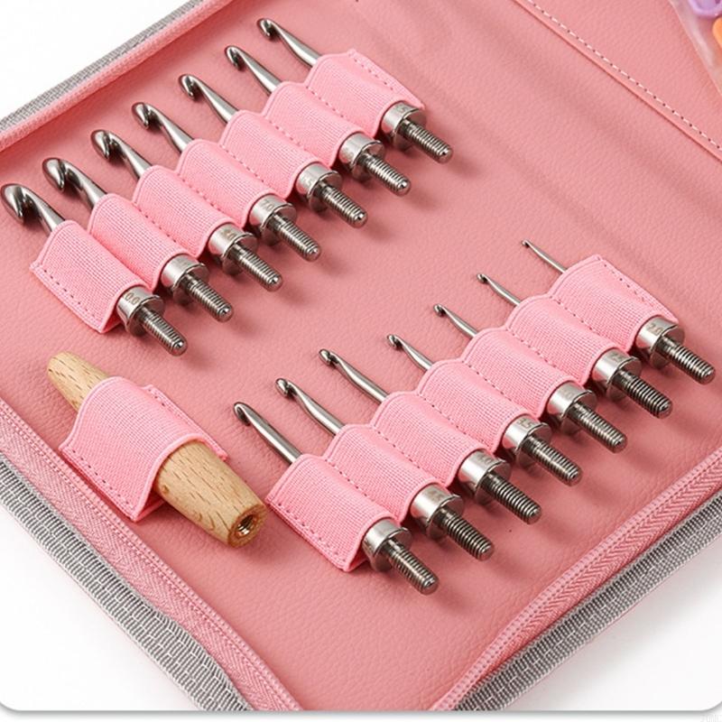 Stainless Steel Crochet Hook with 14 Interchangeable Tip Ergonomic Handle Crochet Hook for Weaving Knitting Project J0MC