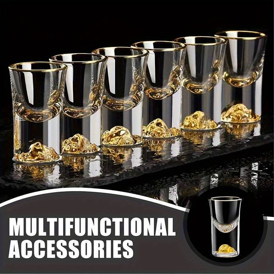 6Pcs 0.5Oz/15ml Premium Shot Glass Cups With Gold Leaf Detailing - Elegant Liquor Glasses Set, Perfect For Cocktails