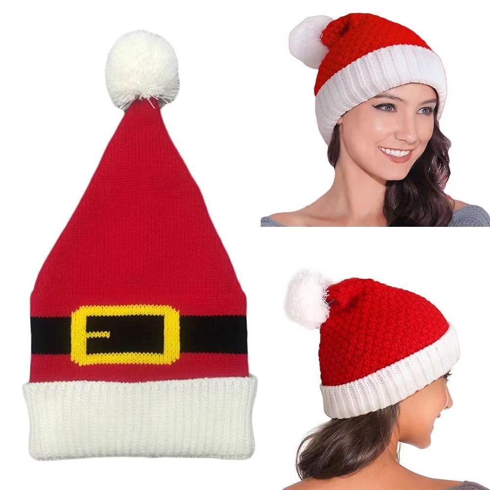 Red Knitted Knit Christmas Beanie Dress Up Santa Claus Cap Women Men Christmas Hat Outdoor