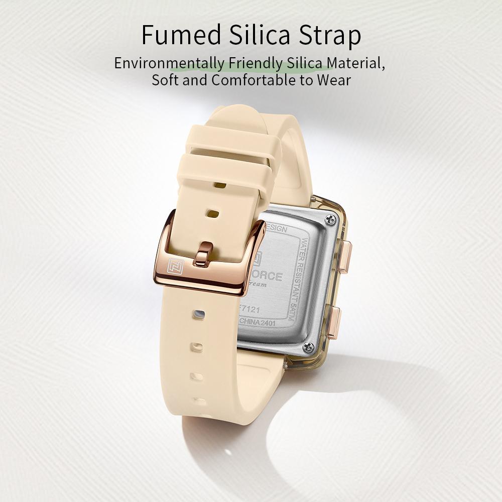 NAVIFORCE Original Unisex Digital Watch for Women Men LCD Display Luminous Pattern Chronograph Silicone Strap Waterproof Boys Girls Watch NF7121