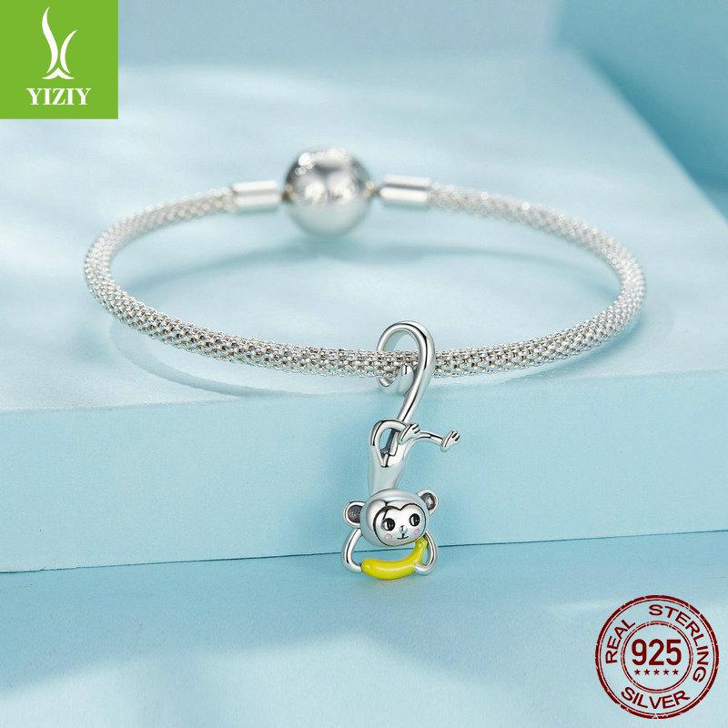 Yinziyun Playful Monkey Sterling Silver Charm Bracelet/Necklace Pendant