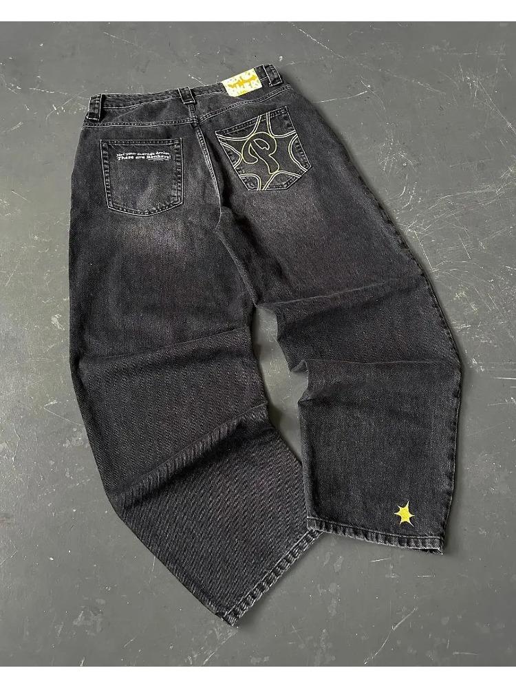 Streetwear Jeans Y2K pánské Kalhoty Harajuku Hip Hop Letter Výšivka Vintage Blue Baggy Jeans Vysoký pas Široká noha Kalhoty