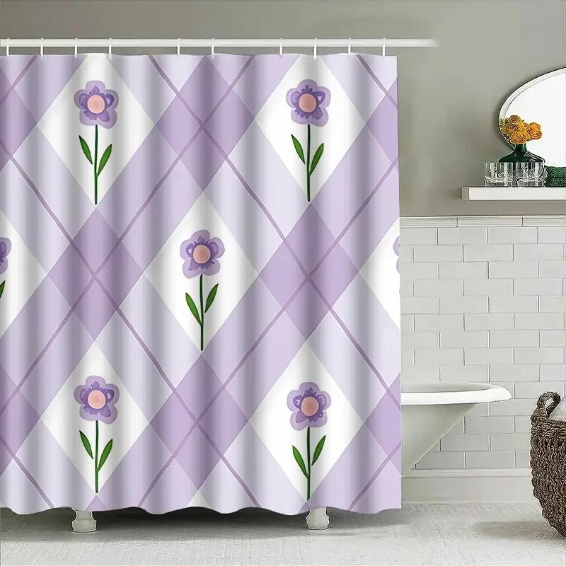 Elegante Lila Blumenmuster Duschvorhang Für Badezimmer - Wasserdicht Und Langlebig Mit Modernem Design Frühling Home Decor